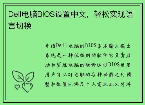 Dell电脑BIOS设置中文，轻松实现语言切换